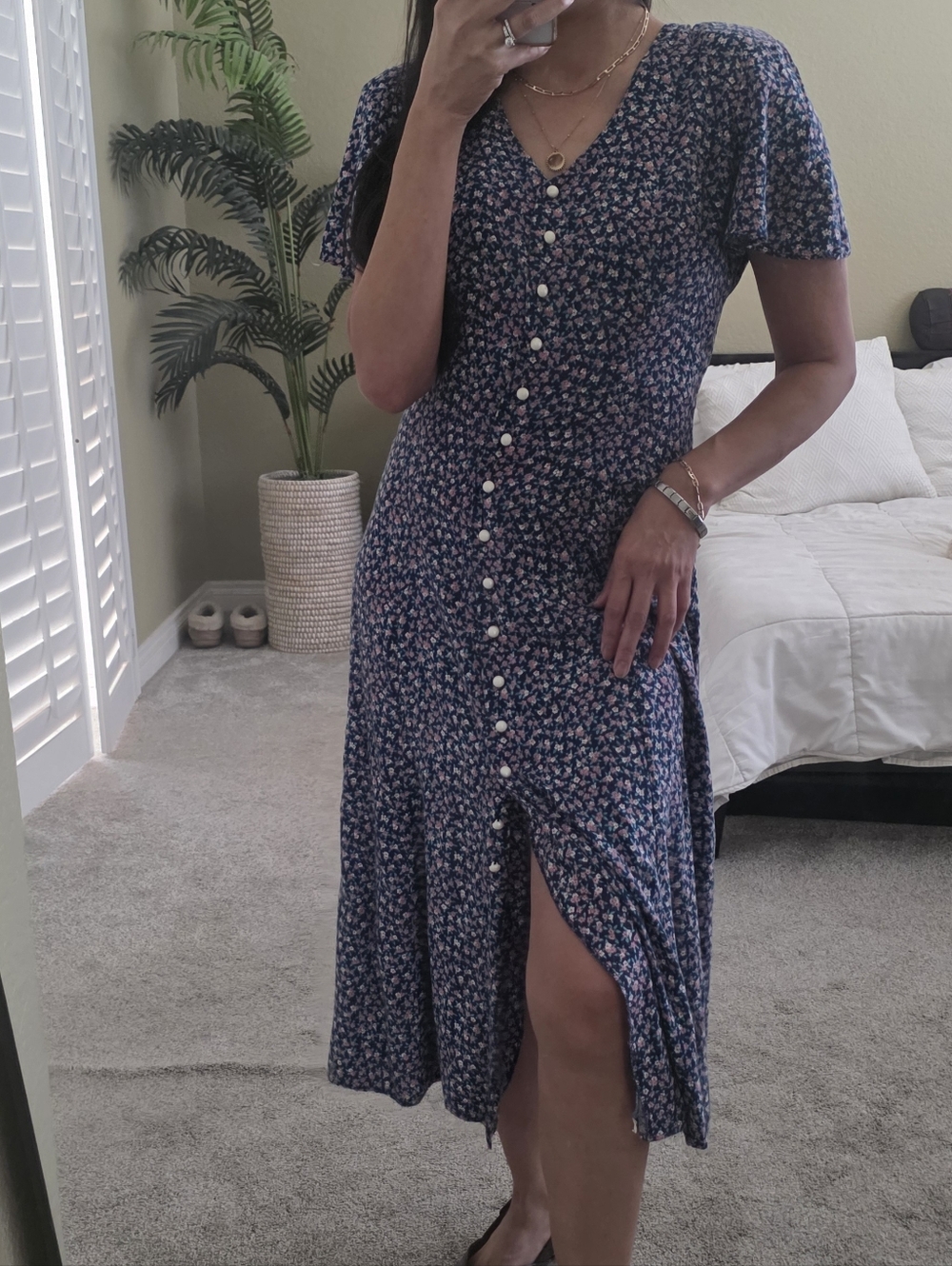 Caroline Wells Vintage Floral Button-up Midi Dress Size 10 Small